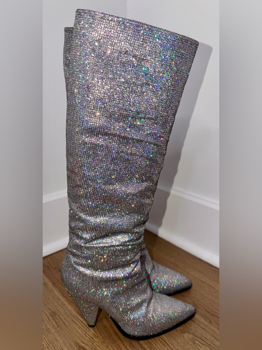 Vero Cuoio: Silver Holographic Knee-High Booties